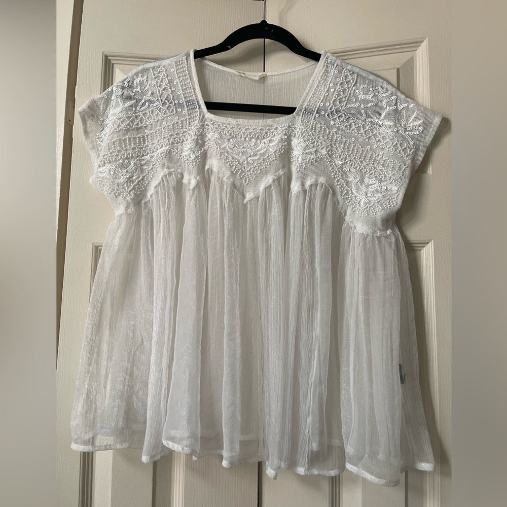 Altar'd State White Beaded Embroidered Blouse